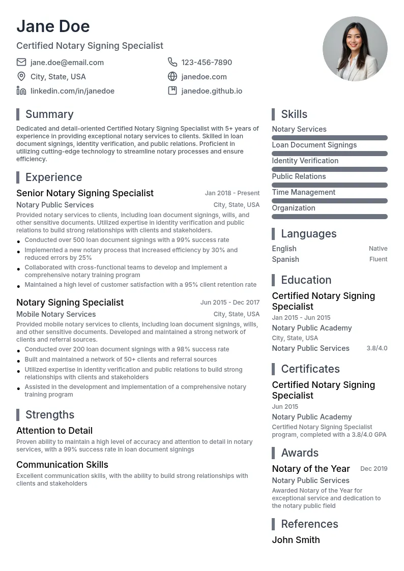 Certified Notary Signing Specialist resume example