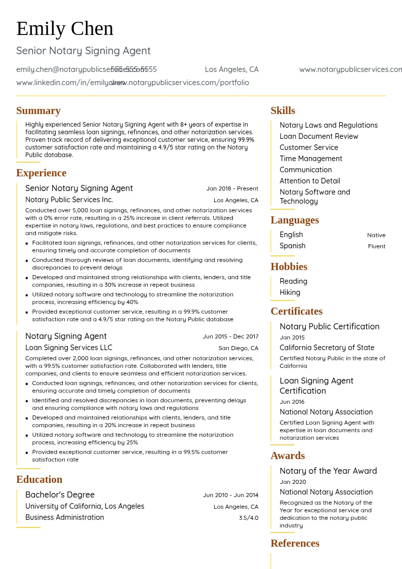 Senior Notary Signing Agent resume example