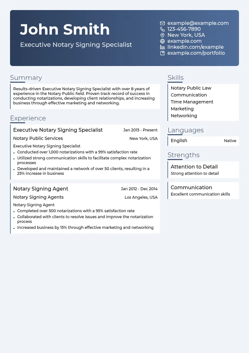 Executive Notary Signing Specialist resume example