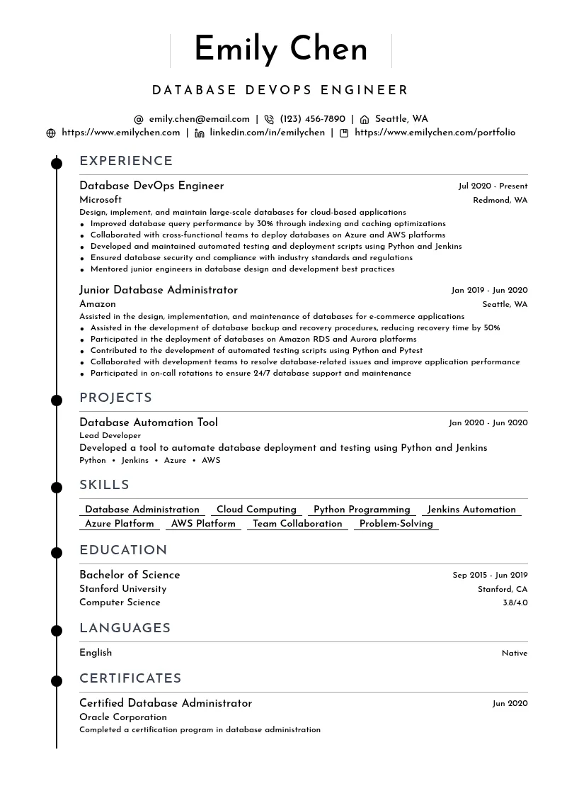 Database DevOps Engineer resume example