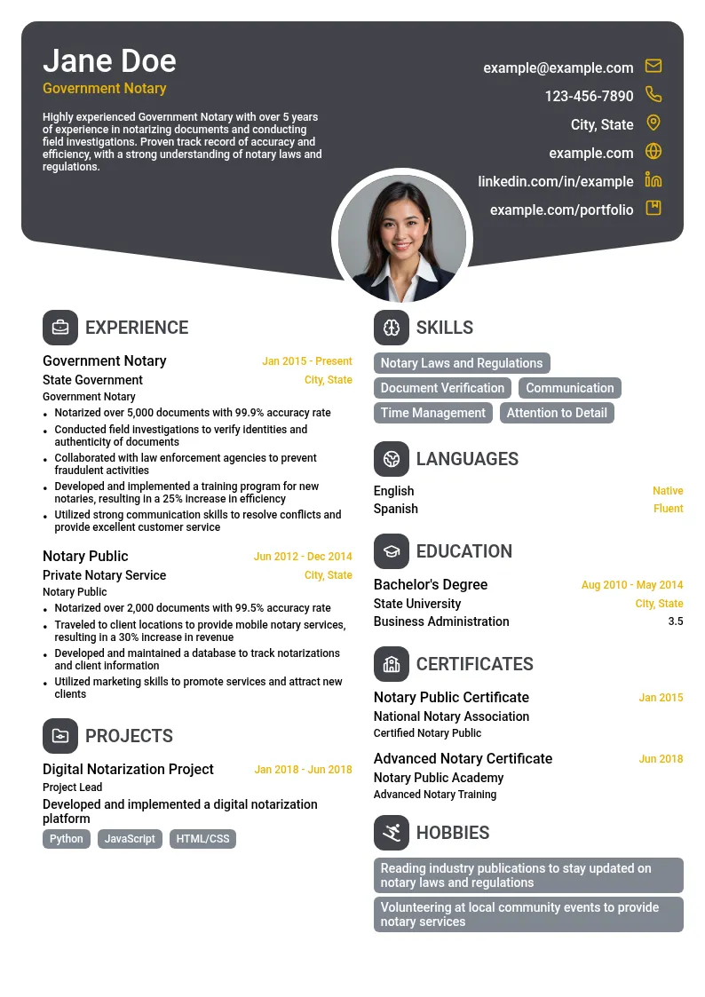 Government Notary resume example