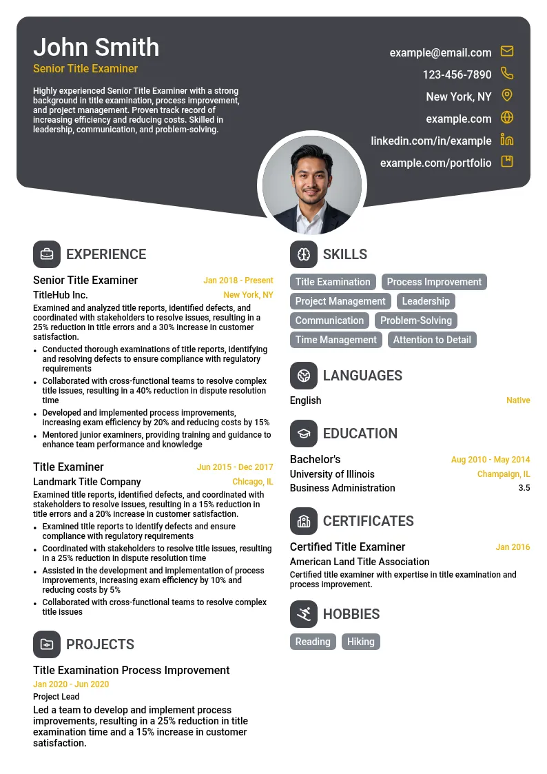 Senior Title Examiner resume example