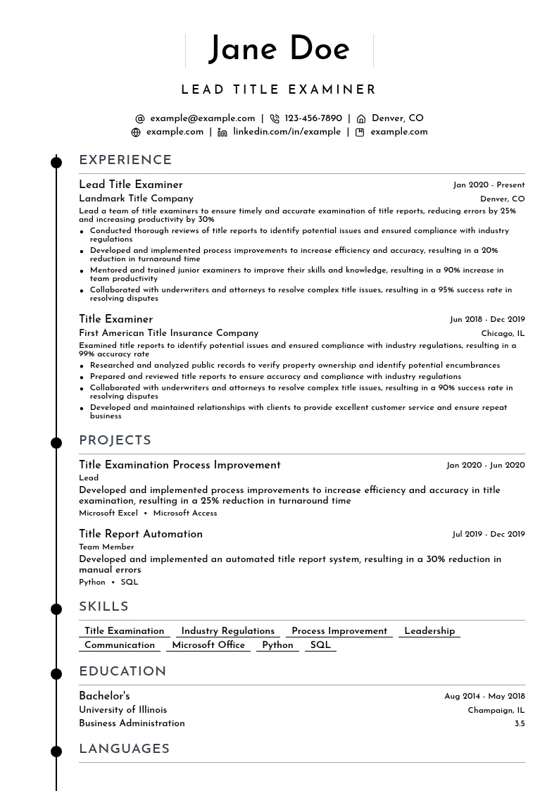 Lead Title Examiner resume example