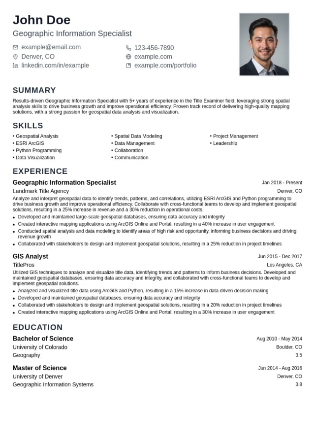 Geographic Information Specialist resume example