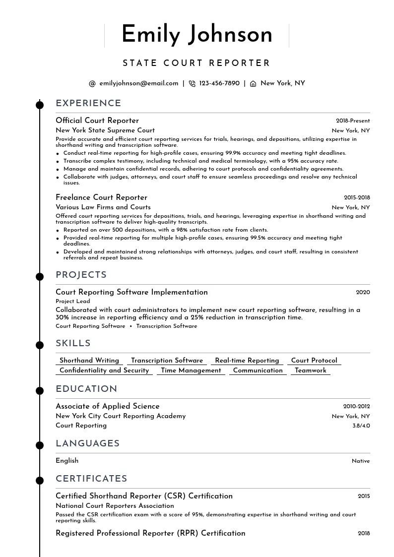 State Court Reporter resume example