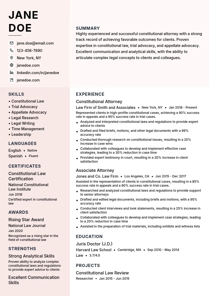 Constitutional Attorney resume example