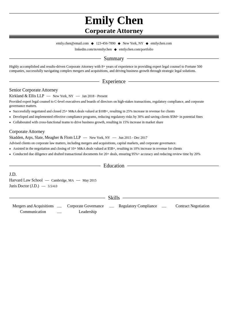 Corporate Attorney resume example