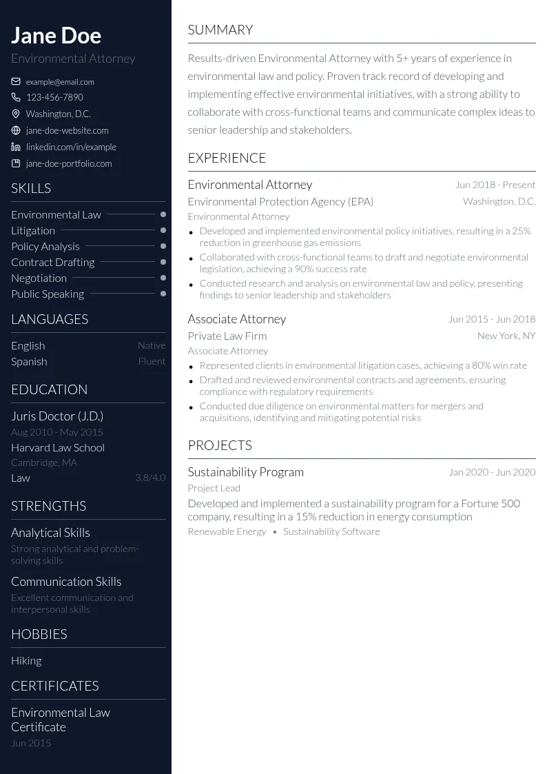 Environmental Attorney resume example