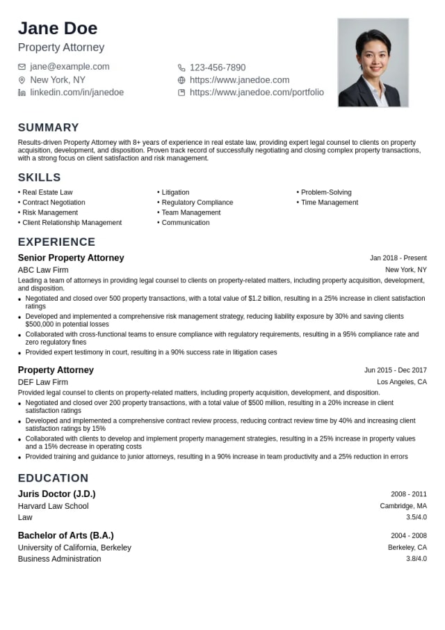 Property Attorney resume example