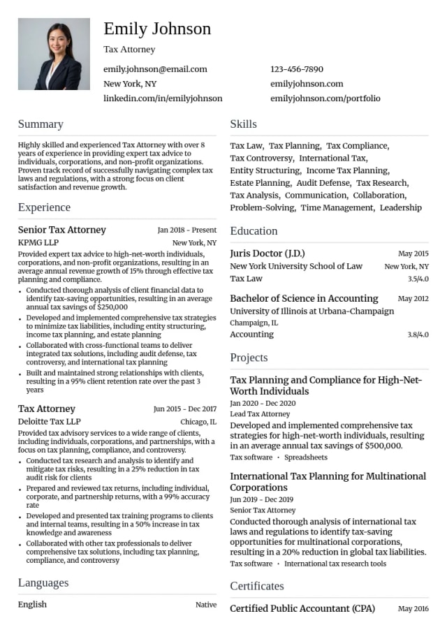 Tax Attorney resume example