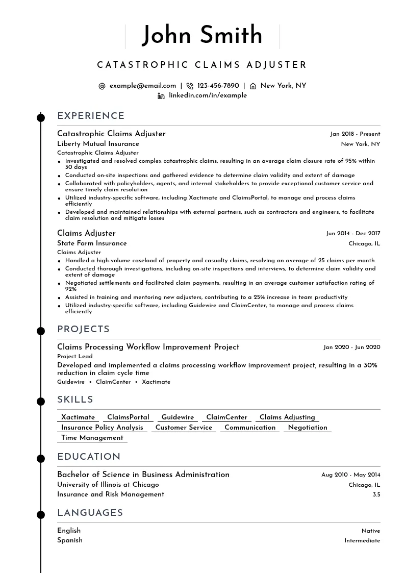  Catastrophic Claims Adjuster resume example