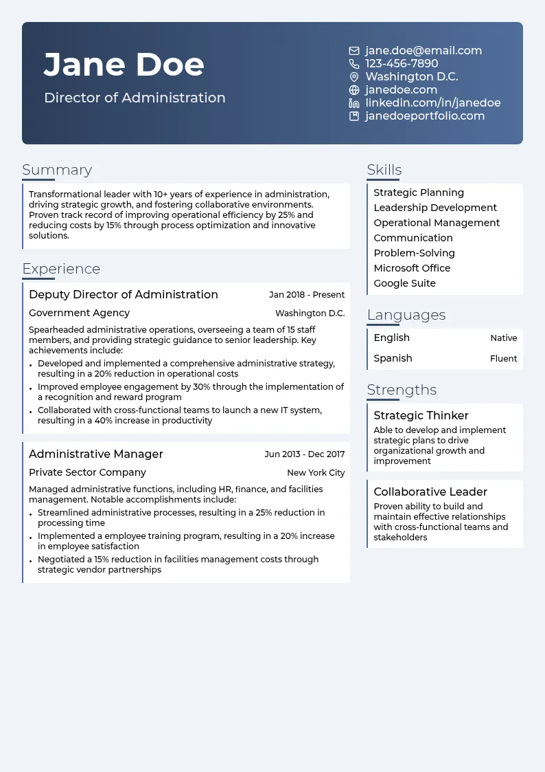 Director of Administration resume example