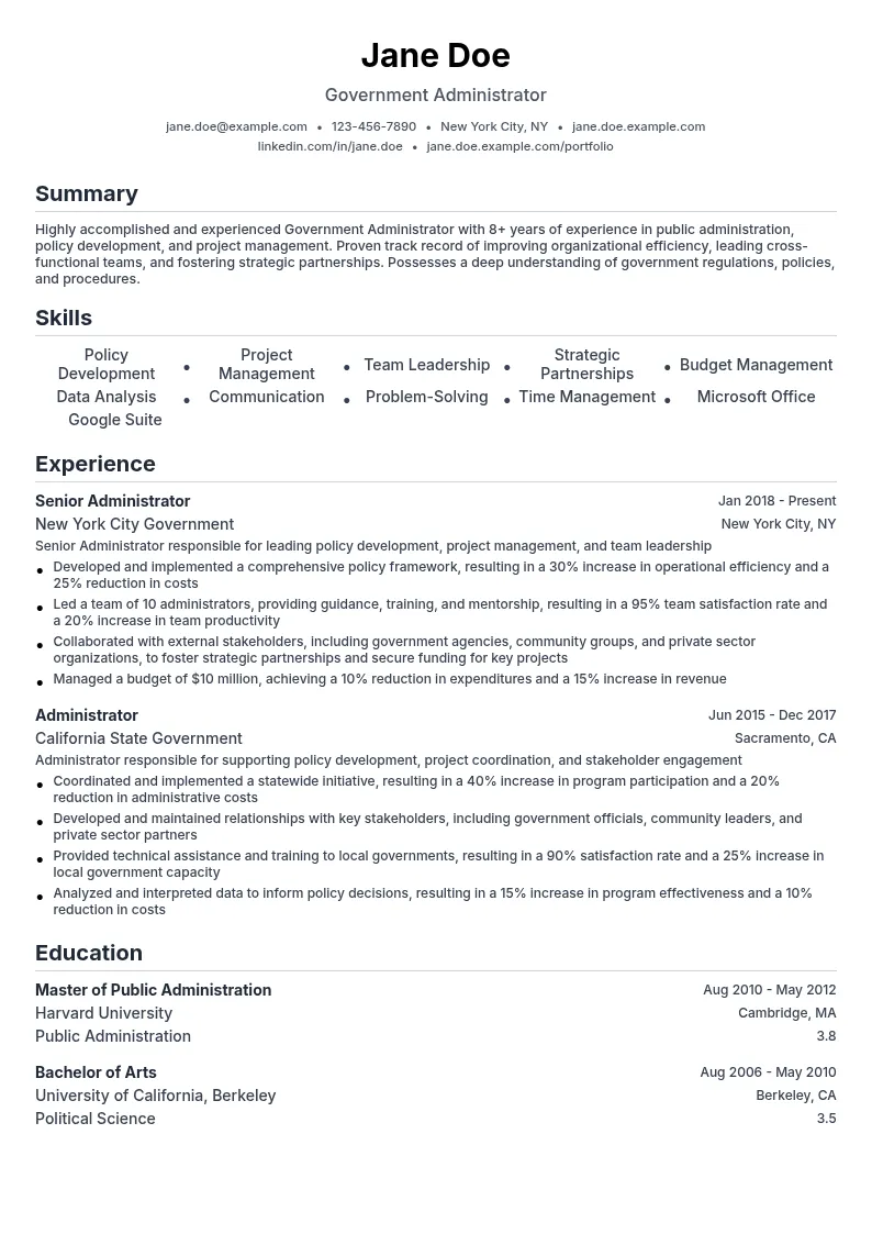 Administrator resume example