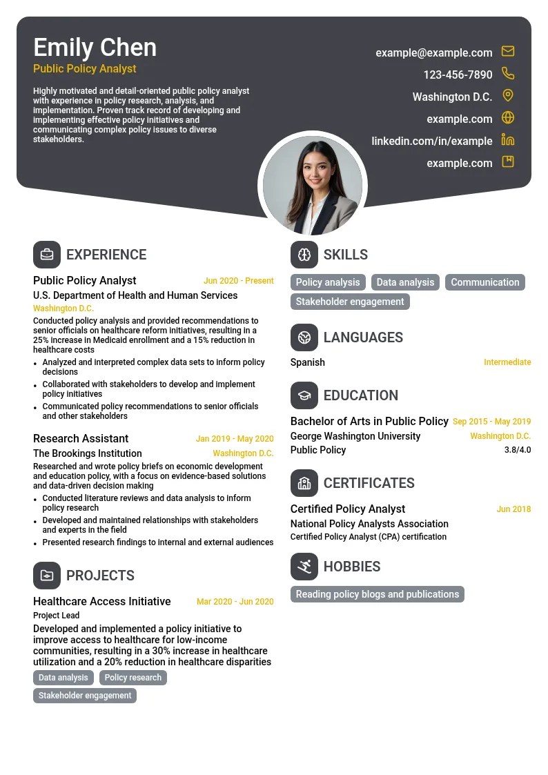 Public Policy Analyst resume example