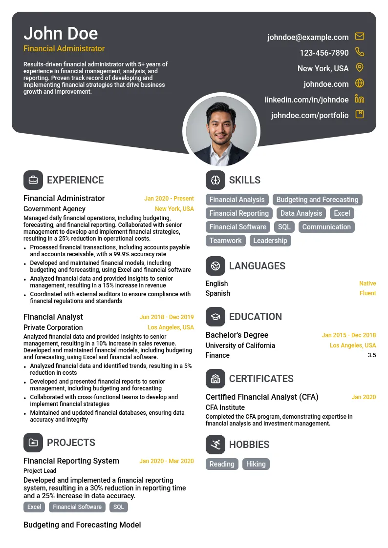 Financial Administrator resume example
