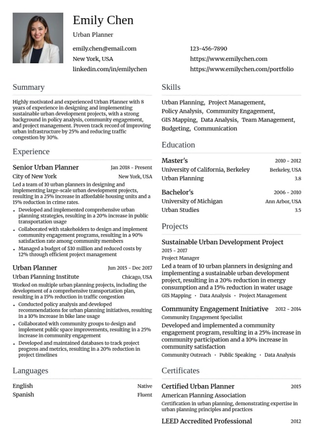 Urban Planner resume example