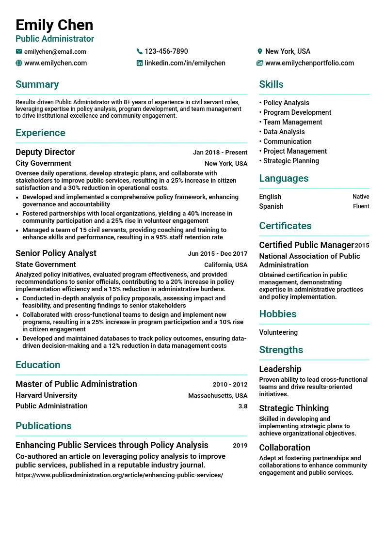 Public Administrator resume example