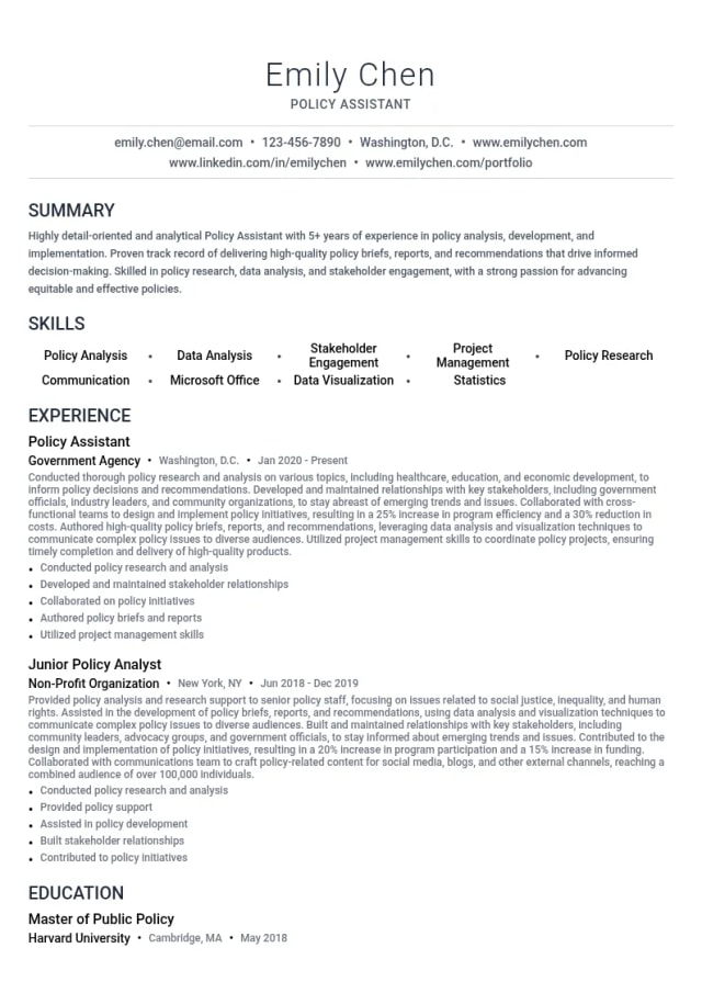 Policy Assistant resume example