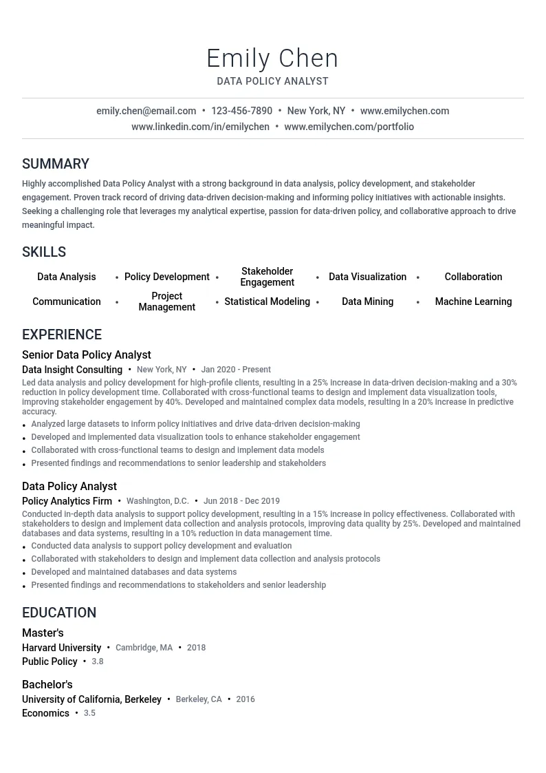 Data Policy Analyst resume example