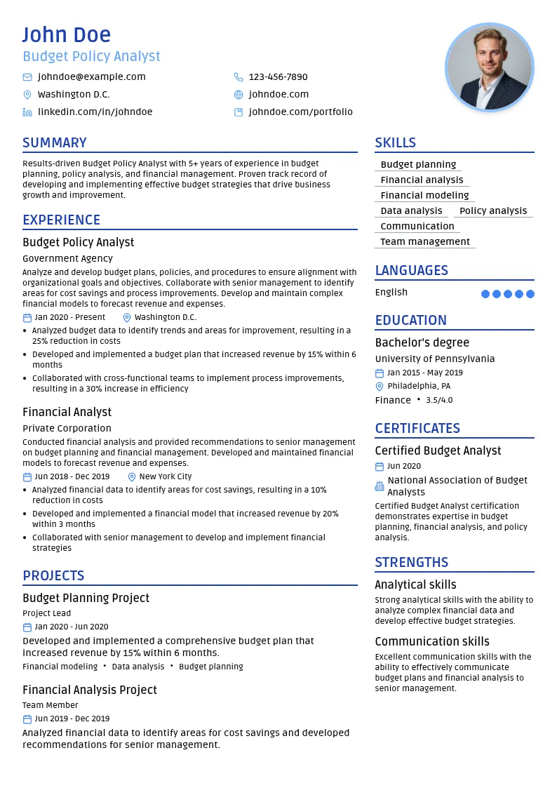 Budget Policy Analyst resume example