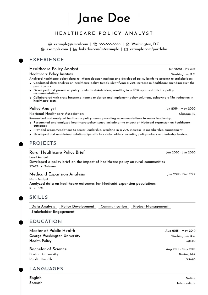 Healthcare Policy Analyst resume example