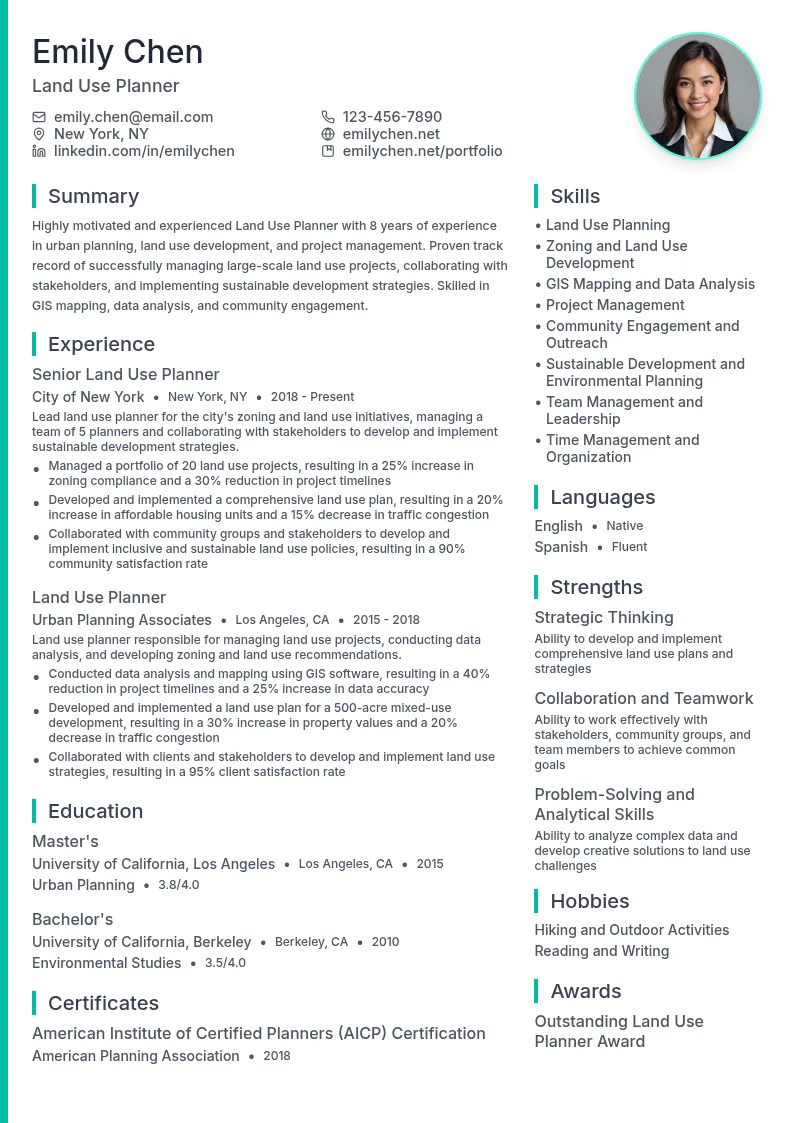 Land Use Planner resume example
