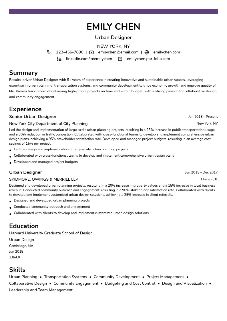 Urban Designer resume example