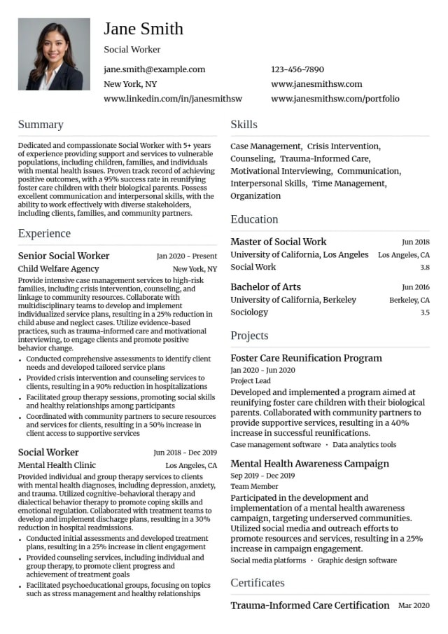 Social Worker resume example