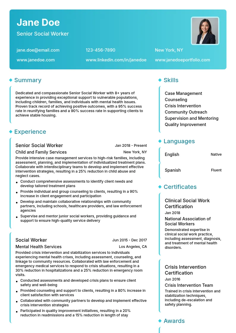 Senior Social Worker resume example