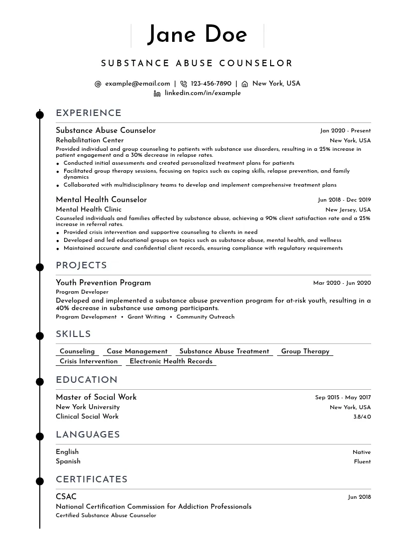 Substance Abuse Counselor resume example