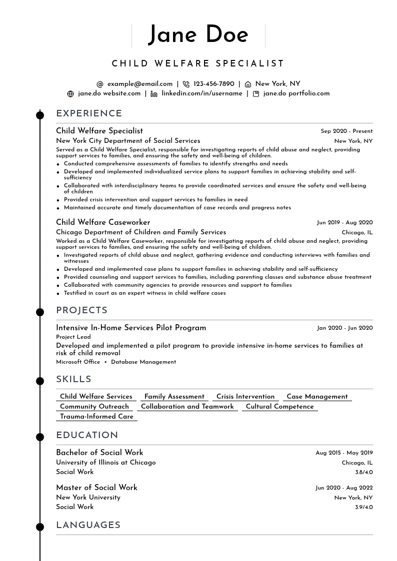 Child Welfare Specialist resume example