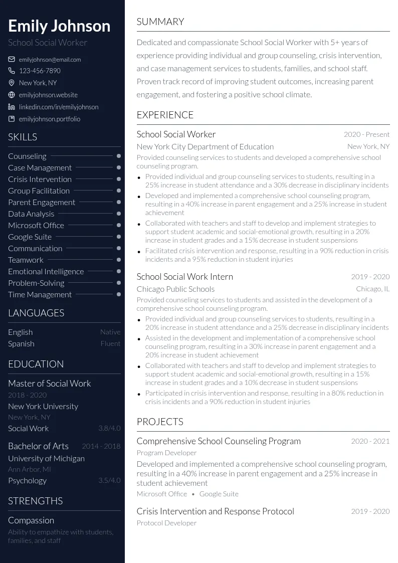 School Social Worker resume example