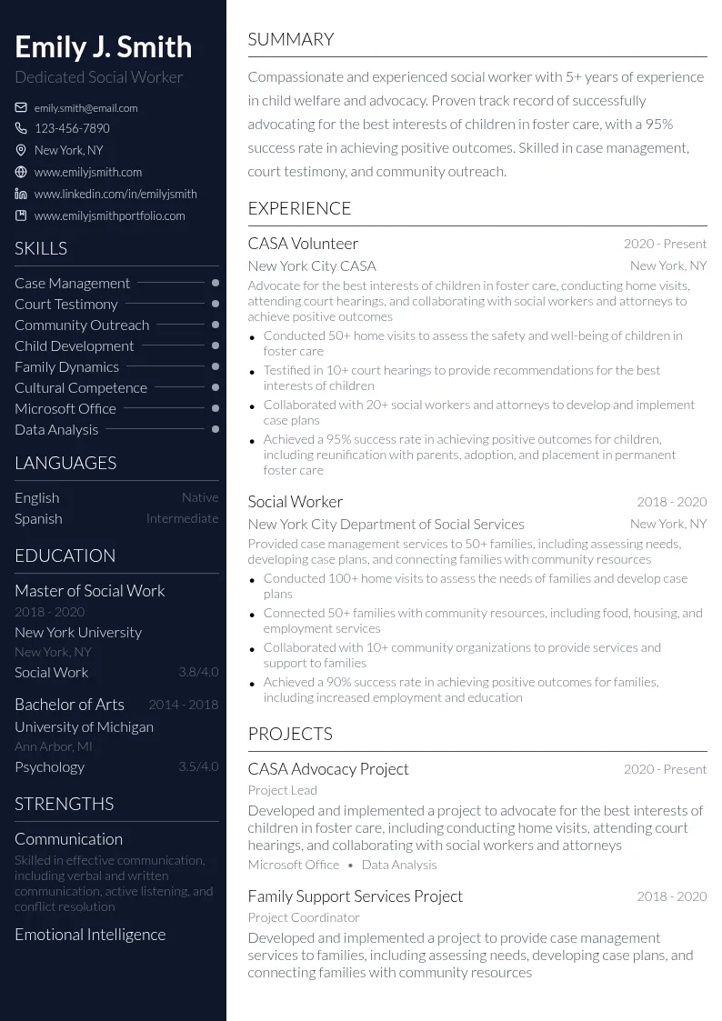 Court Appointed Special Advocate (CASA) resume example