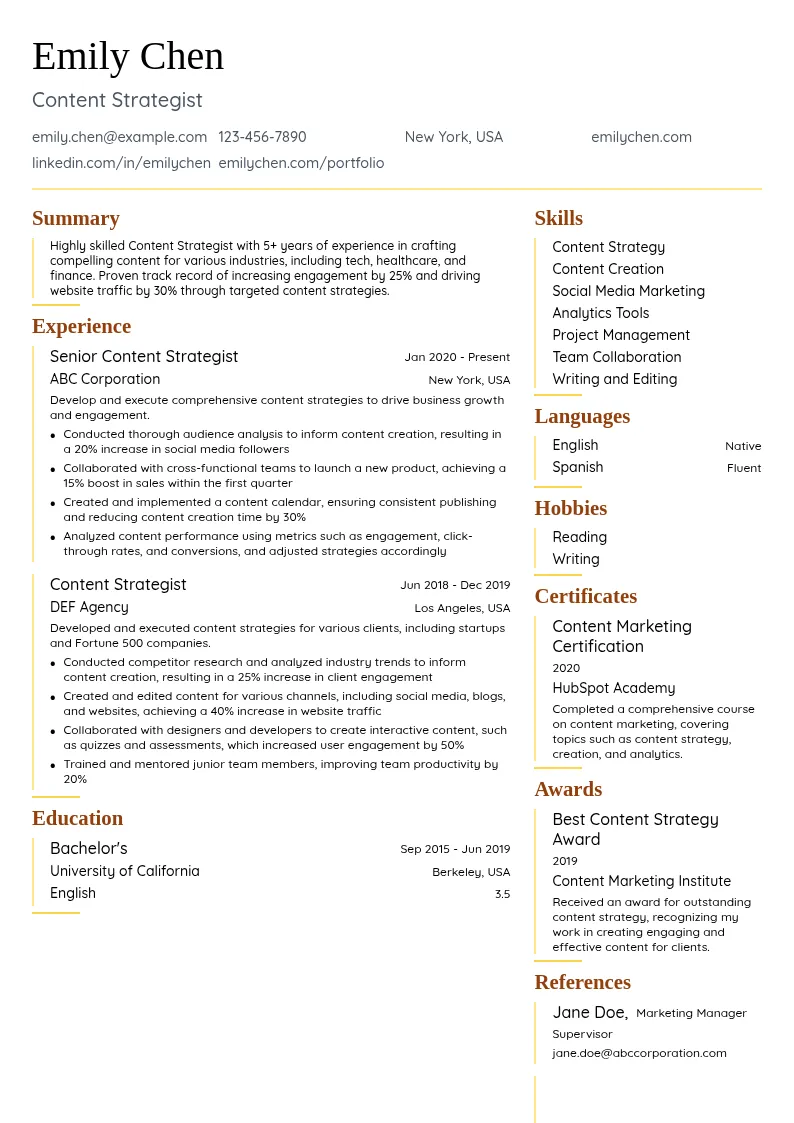 Content Strategist resume example
