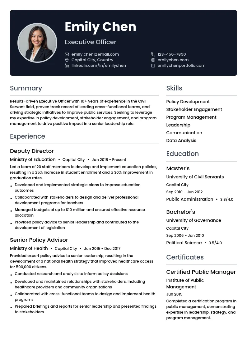 Executive Officer resume example