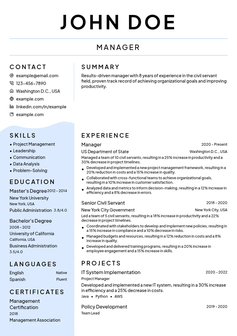 Manager resume example