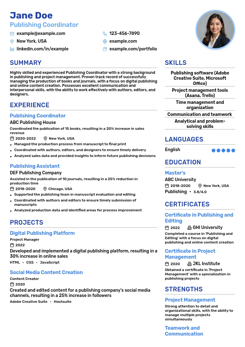 Publishing Coordinator resume example