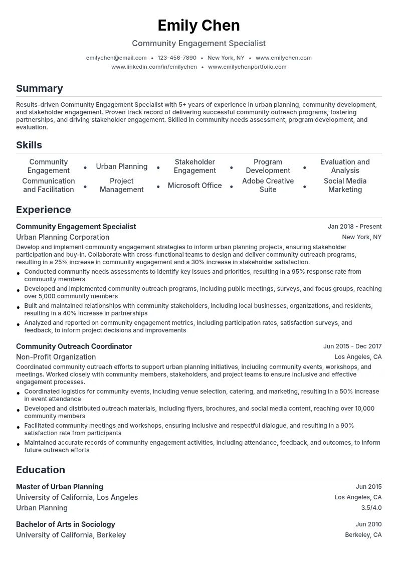Community Engagement Specialist resume example