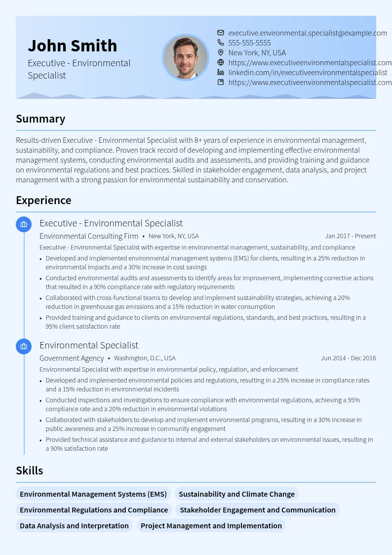 Executive - Environmental Specialist resume example