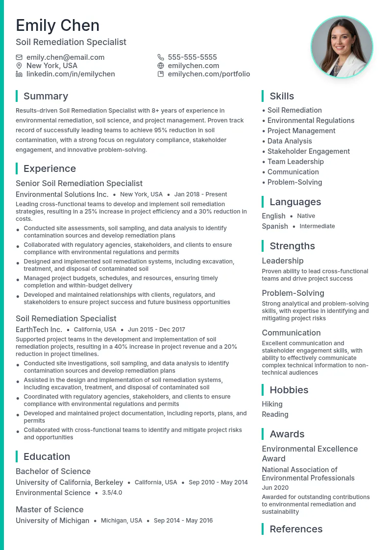 Soil Remediation Specialist resume example