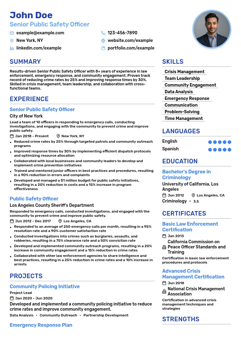 Senior Public Safety Officer resume example