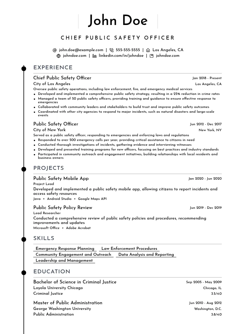 Chief Public Safety Officer resume example