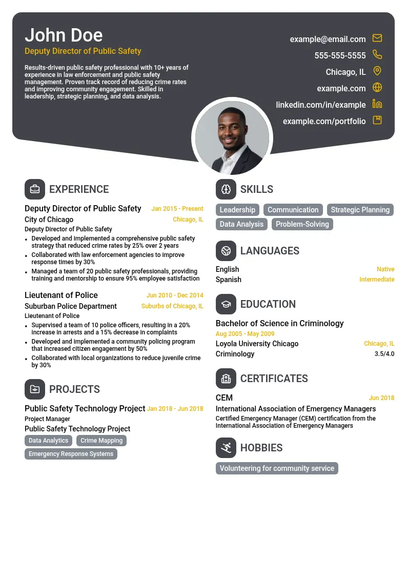 Deputy Director of Public Safety resume example