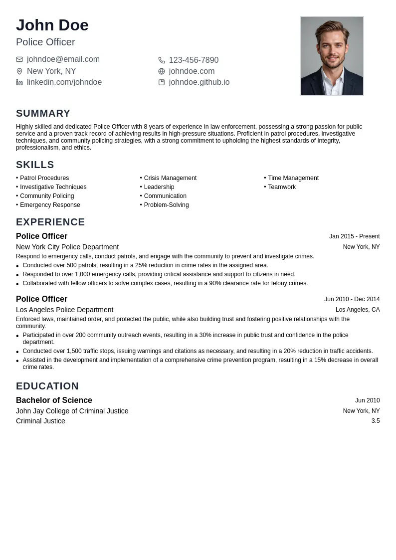 Police Officer resume example