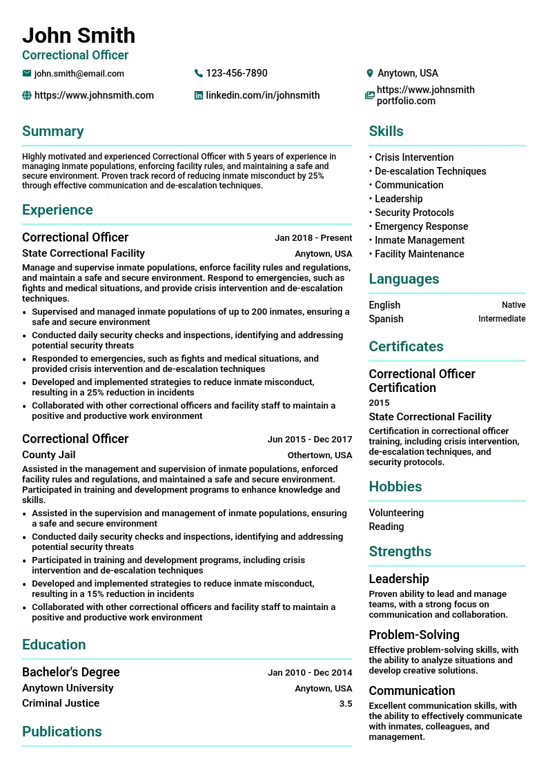 Correctional Officer resume example