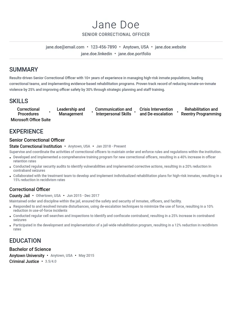 Senior Correctional Officer resume example