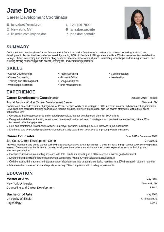 Career Development Coordinator resume example