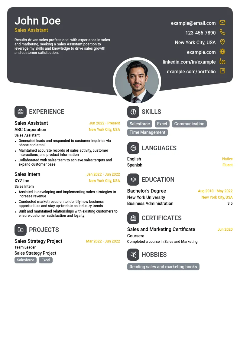 Sales Assistant resume example