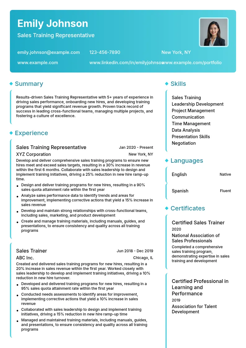 Sales Training Representative resume example