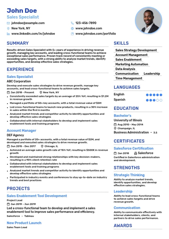 Sales Specialist resume example